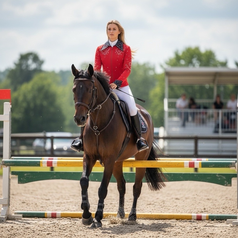 ROD'S Red Rhinestone Performance‎ Jacket Small Zip Front Dance Skating Costume